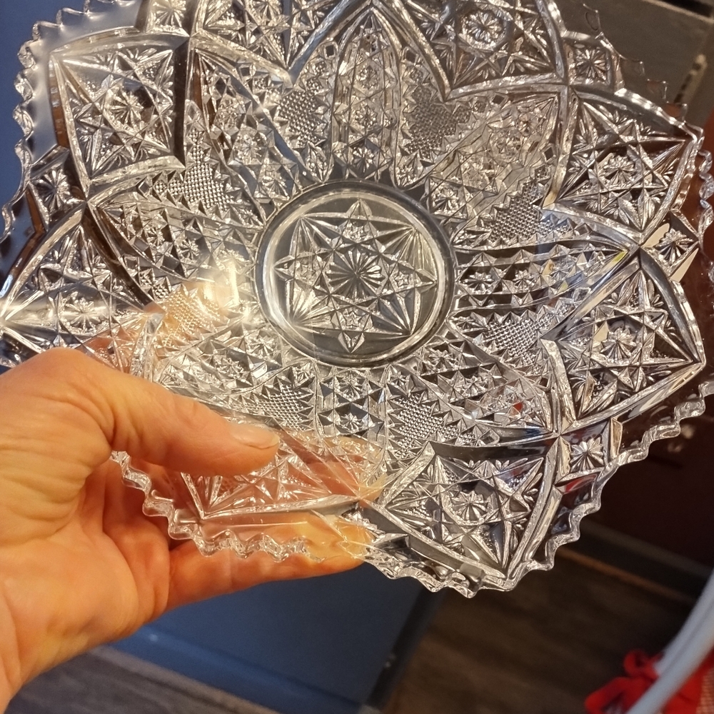 American Brilliant Cut Glass Hobstars and Stars Design Bowl - Picture 4 of 11
